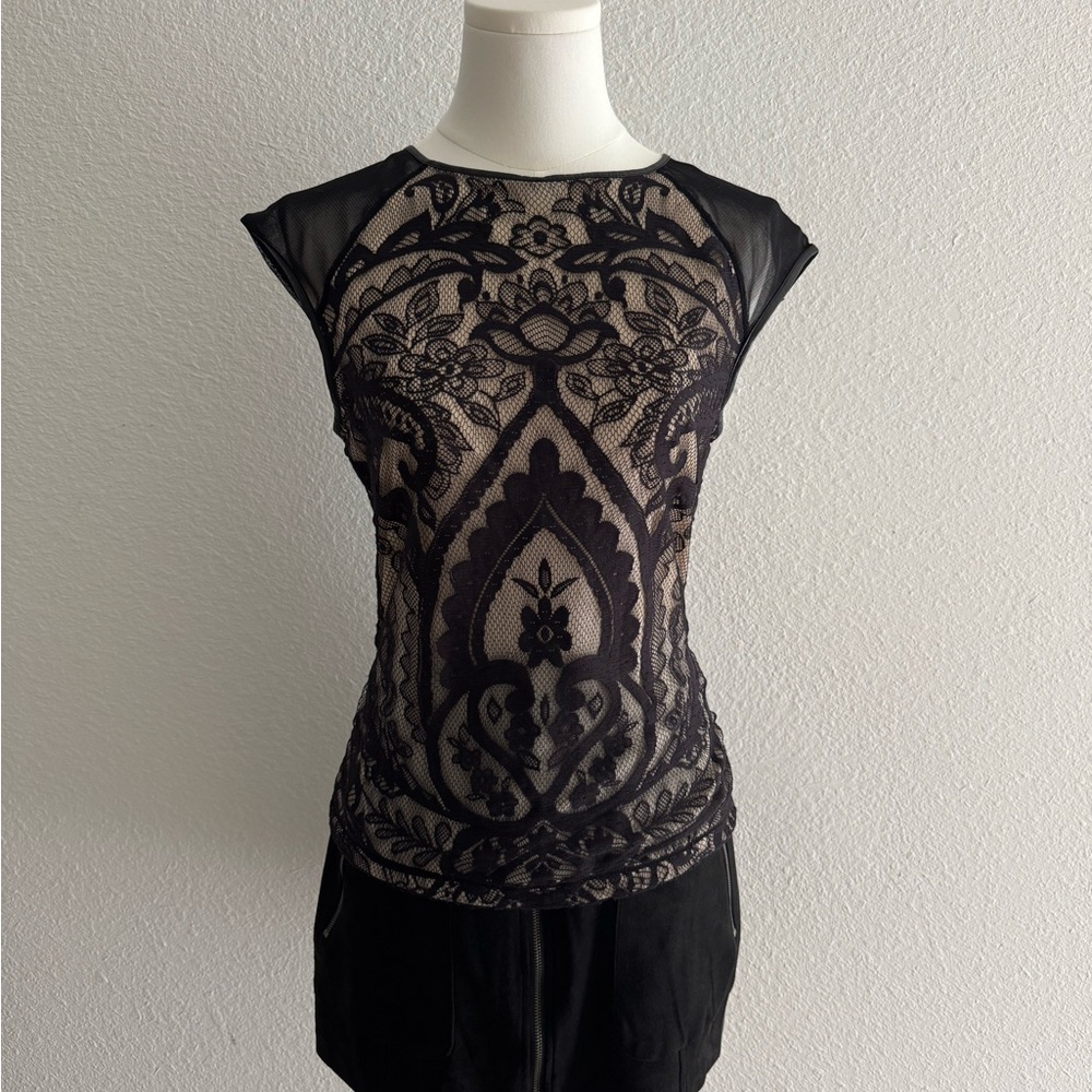 Sheer Black Lace Overlay Womens Top